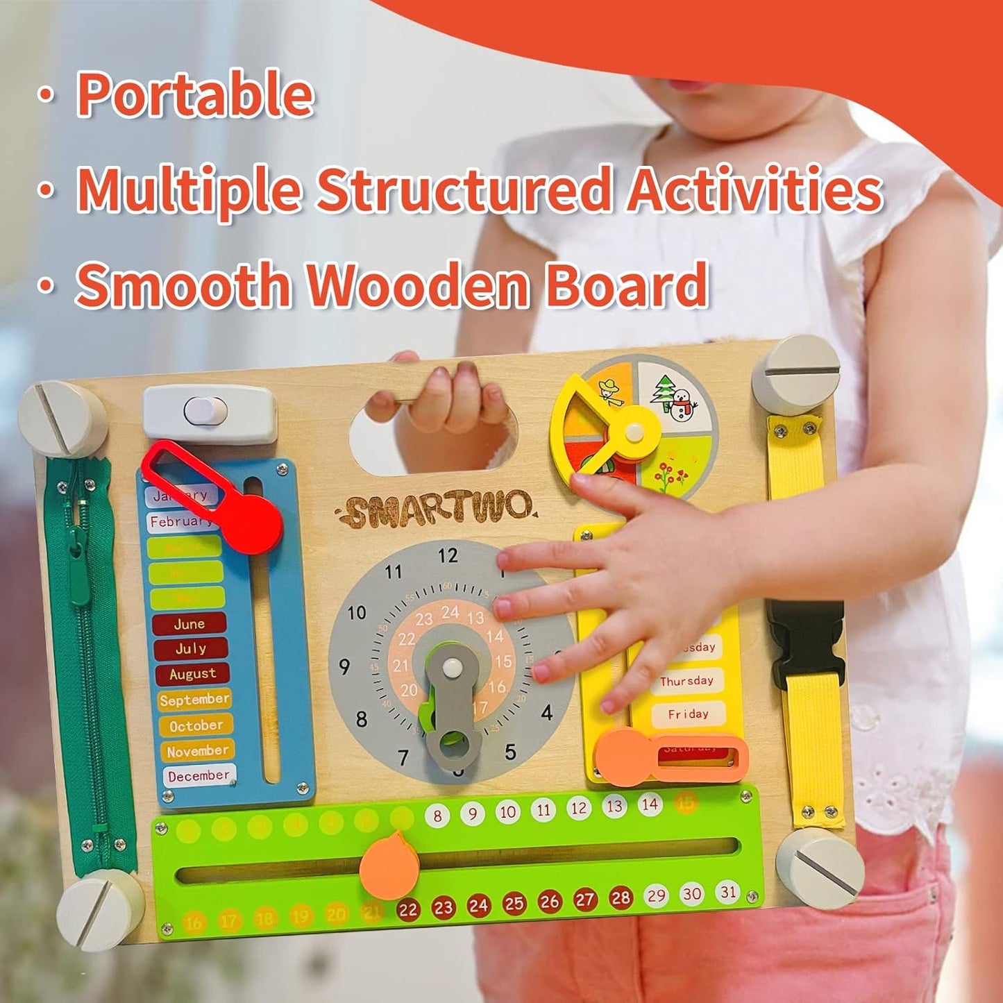 Montessori Large Double-Sided Busy Board for 1 2 3 4 Year Old- Wooden Sensory Toys -Fidget Activity Board for Toddlers Boys and Girls- Motor Skills Gifts for ADHD & Autistic Children Kids