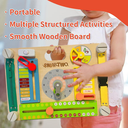 Montessori Large Double-Sided Busy Board for 1 2 3 4 Year Old- Wooden Sensory Toys -Fidget Activity Board for Toddlers Boys and Girls- Motor Skills Gifts for ADHD & Autistic Children Kids