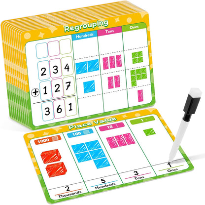 12 Pack Place Value Chart Dry Erase Flash Cards, 9" x 12" Small White Board Addition and Subtraction Math Manipulatives 1st 2nd 3rd Grade Classroom Teacher Homeschool Supplies Essential