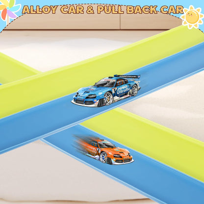 Flex Tracks 15 Ft for Kids Starter Set, Flexible Race Car Ramp Track with Suction Cups Compatible with Diecast 1/64th Cars for Ages 3 & Up (Black & Red)