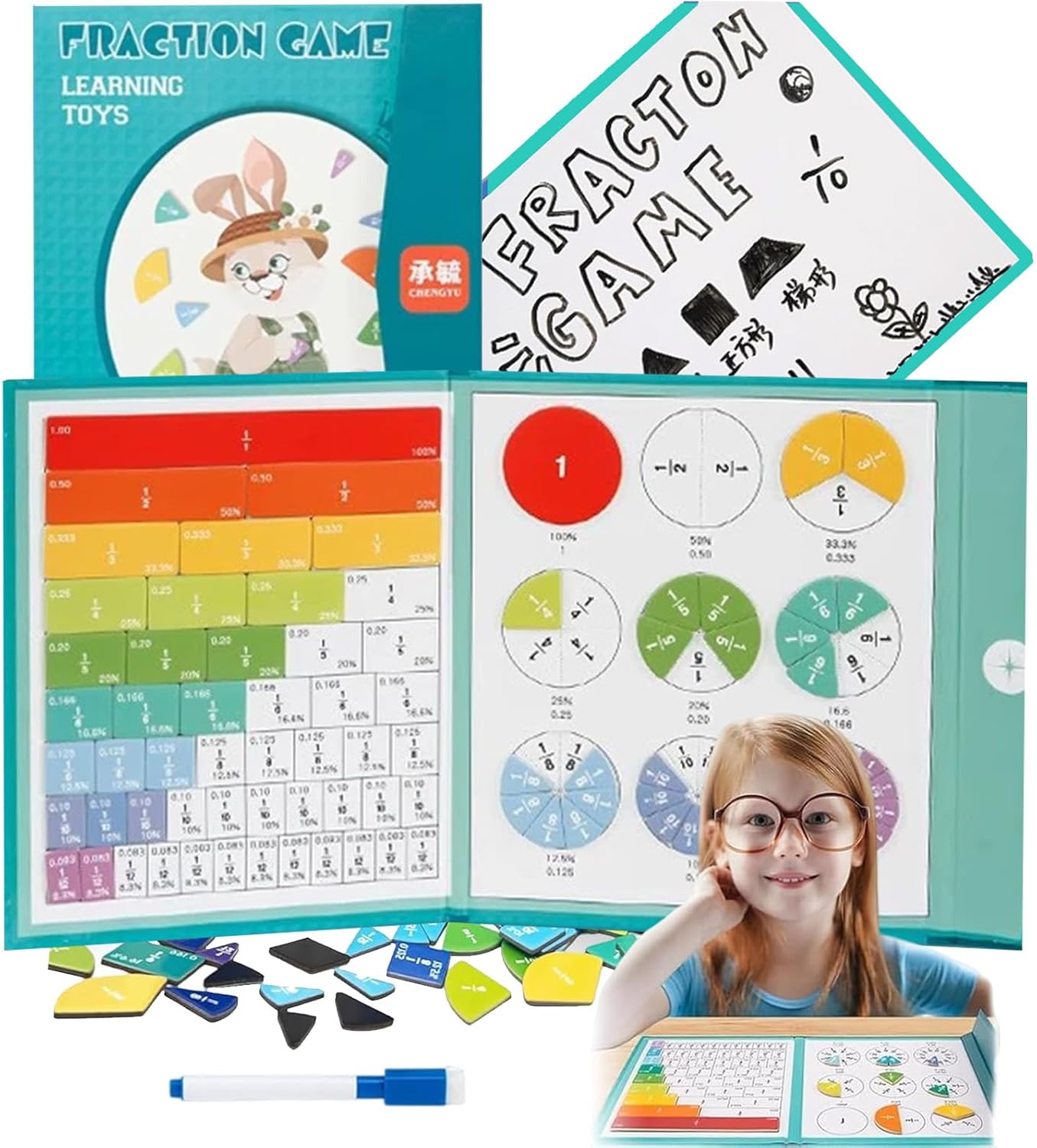 2026 New Magnetic Fraction Demonstration Book, 102 Pcs Magnetic Fraction Tiles & Fraction Circles, Magnet Fraction Disc Set for Kids, Math Fractions Manipulatives for Elementary Middle School (Set-A)