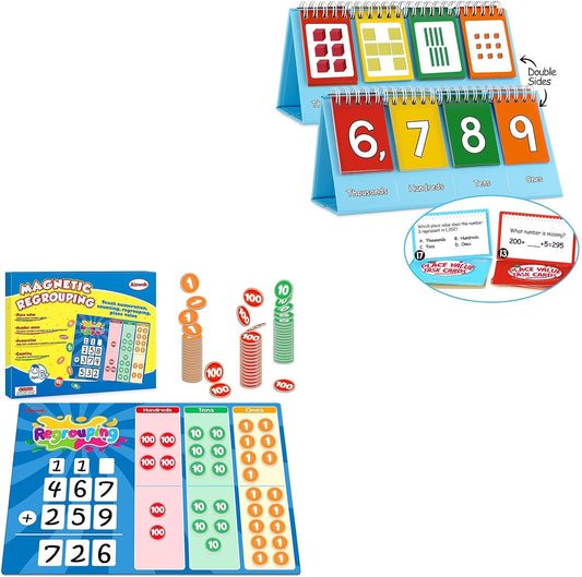 Aizweb Regrouping Base Ten Place Value Flip Chart,Addition and Subtraction Math Manipulatives,Magnetic Dry Erase Board for 1st 2nd 3rd Grade Student Classroom Must Haves Homeschool Supplies