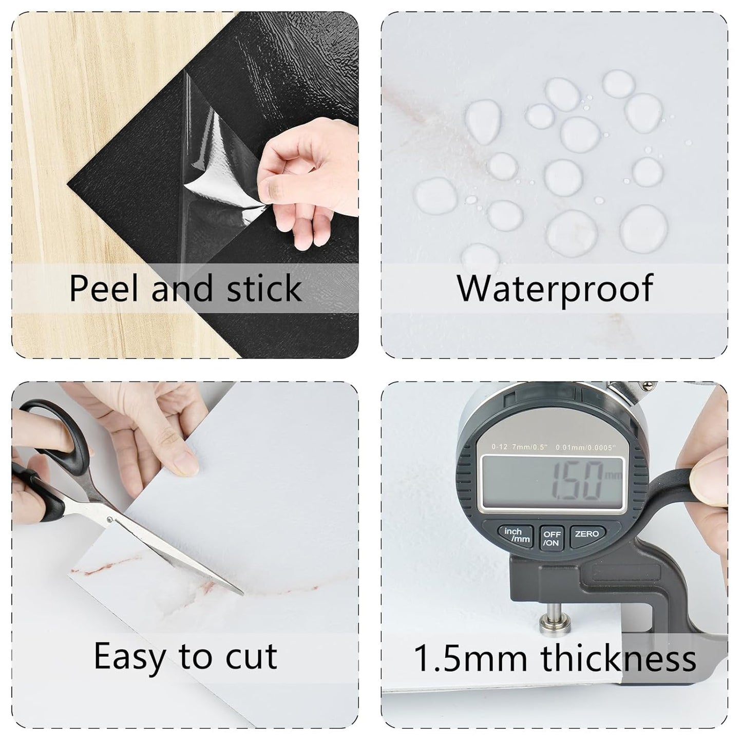 Wallercity White Marble Peel and Stick Vinyl Floor Tiles 6-Pack 12x12 Inches Self Adhesive Waterproof Flooring Planks for Bathroom Kitchen Bedrooms Stick on Floor Tiles Laminate Sheets Vinyl Flooring