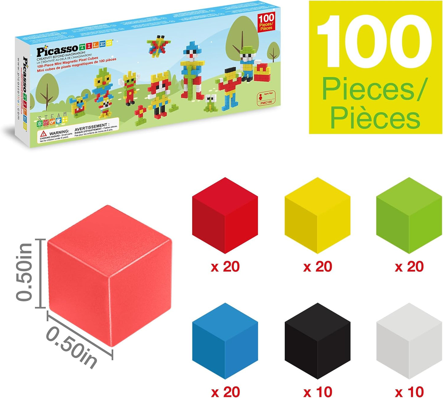 PicassoTiles 60pc Magnetic Puzzle Cube Building Set 1 Inch 3D Blocks STEM Construction Toy for Toddlers Kids Boys Girls Age 3+ Montessori Learning Travel Sensory Gift with Educational Idea Book PMC60