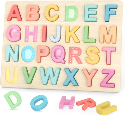 Zeoddler Alphabet Puzzles, ABC Preschool Learning Toys, Wooden Toys for Toddlers, Alphabet Shape Puzzles for Kids, Gift for Girls Boys