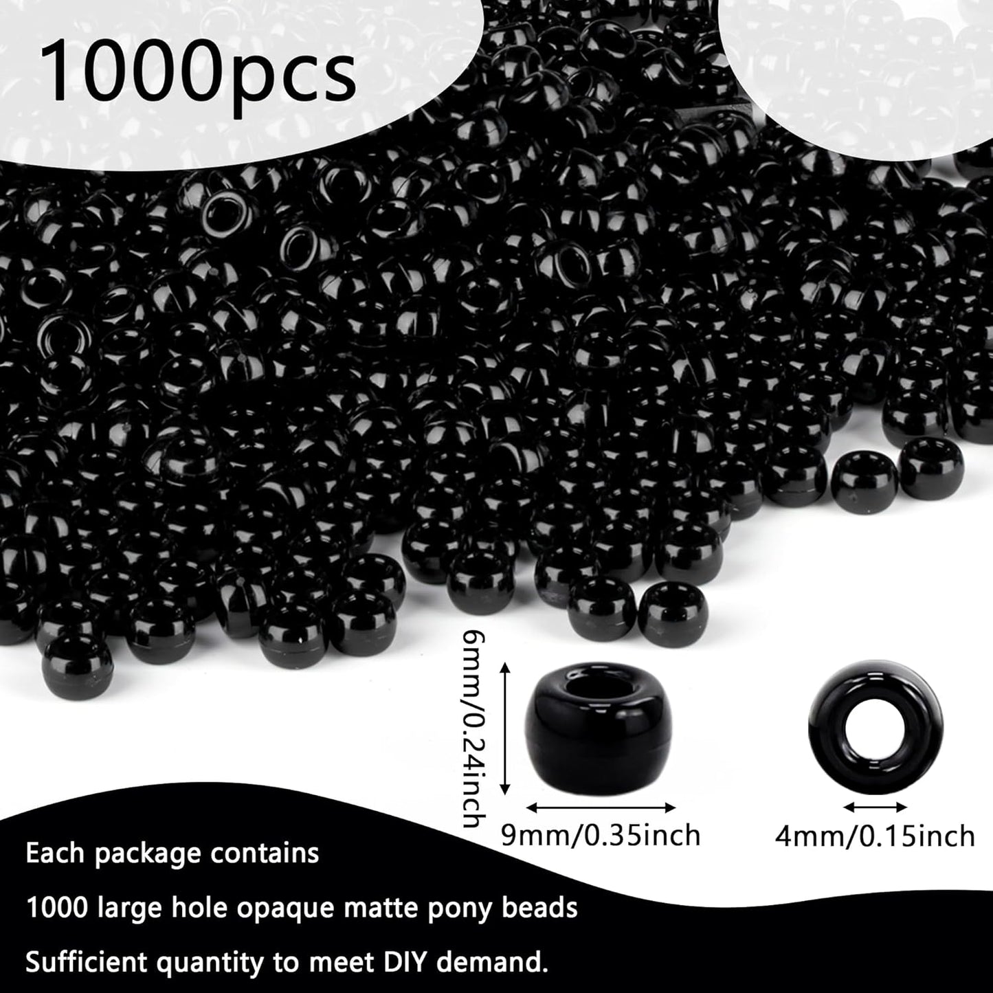 Red Pony Beads 1000Pcs 9mm Pony Beads Bulk Red Perler Beads for Friendship Bracelets Kandi Beads Hair Beads for Braids Beads for Crafts