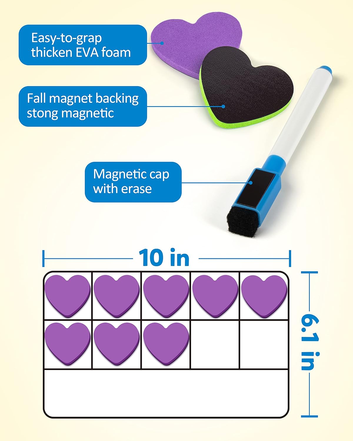 Coogam Magnetic Ten-Frame Set, Math Manipulative EVA Number Counting Games, Montessori Educational Toy Gift for Kindergarten Classroom Kids 3 4 5 Year Old