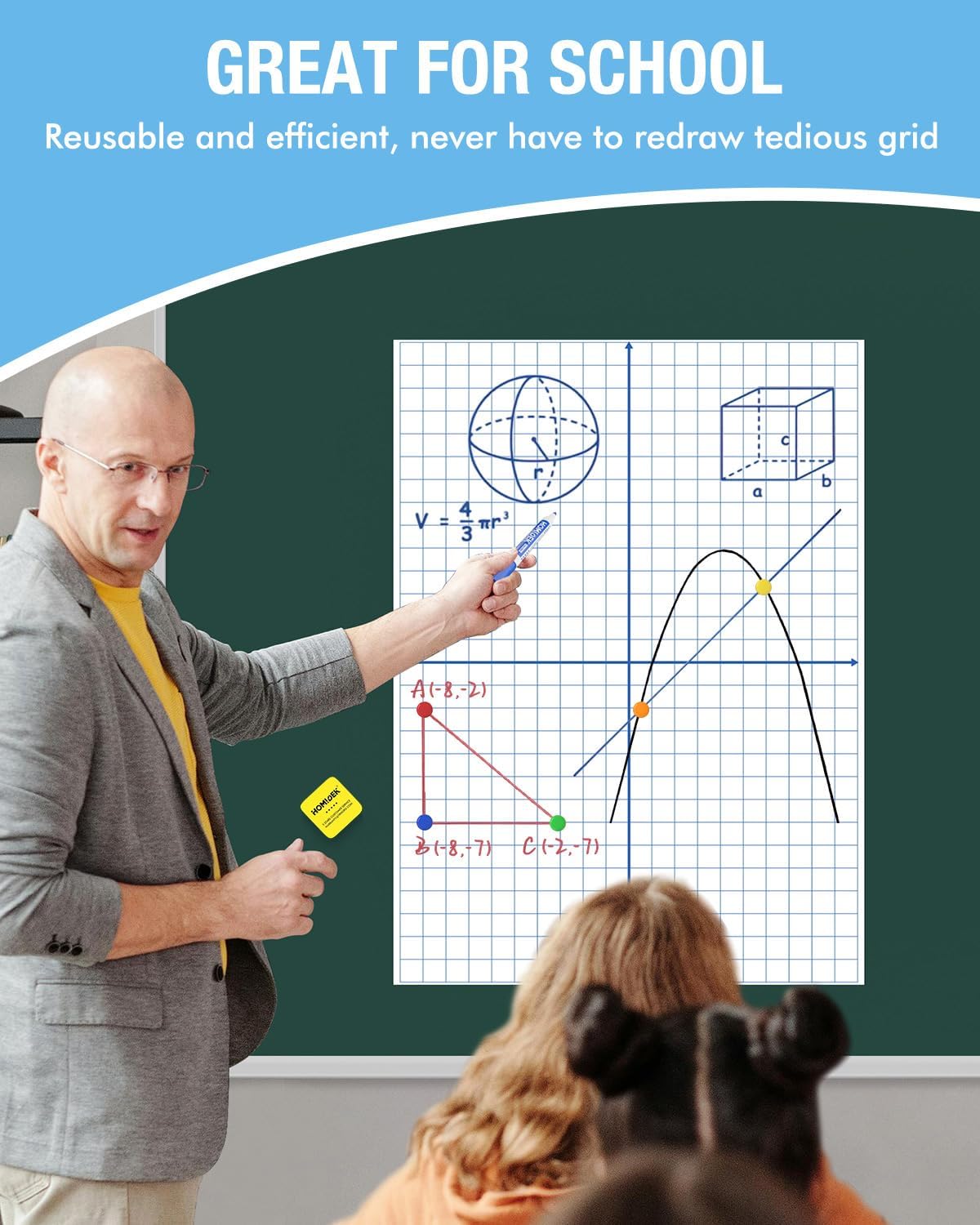 HOMiDEK Magnetic Handwriting Paper for Whiteboard - 17.5x24 in Dry Erase Writing Paper with Lines - Lined Notebook White Board with Markers, Magnet, Eraser