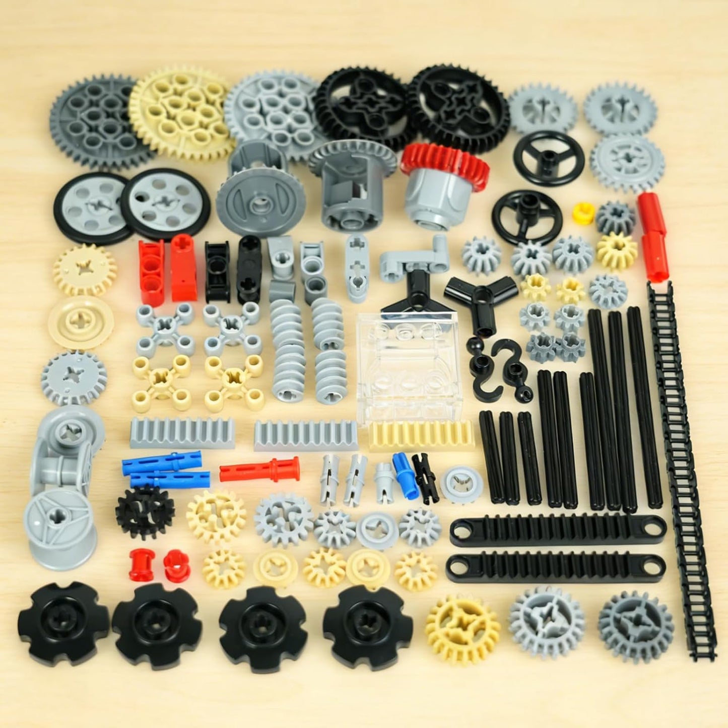 Technical-Pieces-Parts Set, Gears Wheels-and-Axle Pin Connector Pin Rack Steering Wheel Differential, MOC Building Blocks Compatible with Major Brands.