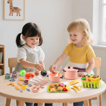 60Pcs Kids Mini Play Kitchen Accessories, Pretend Cooking Play Set with Cookware, Tableware & Fruit & BBQ Sets, Learning Gift for Boys, Girls, Toddlers,Yellow