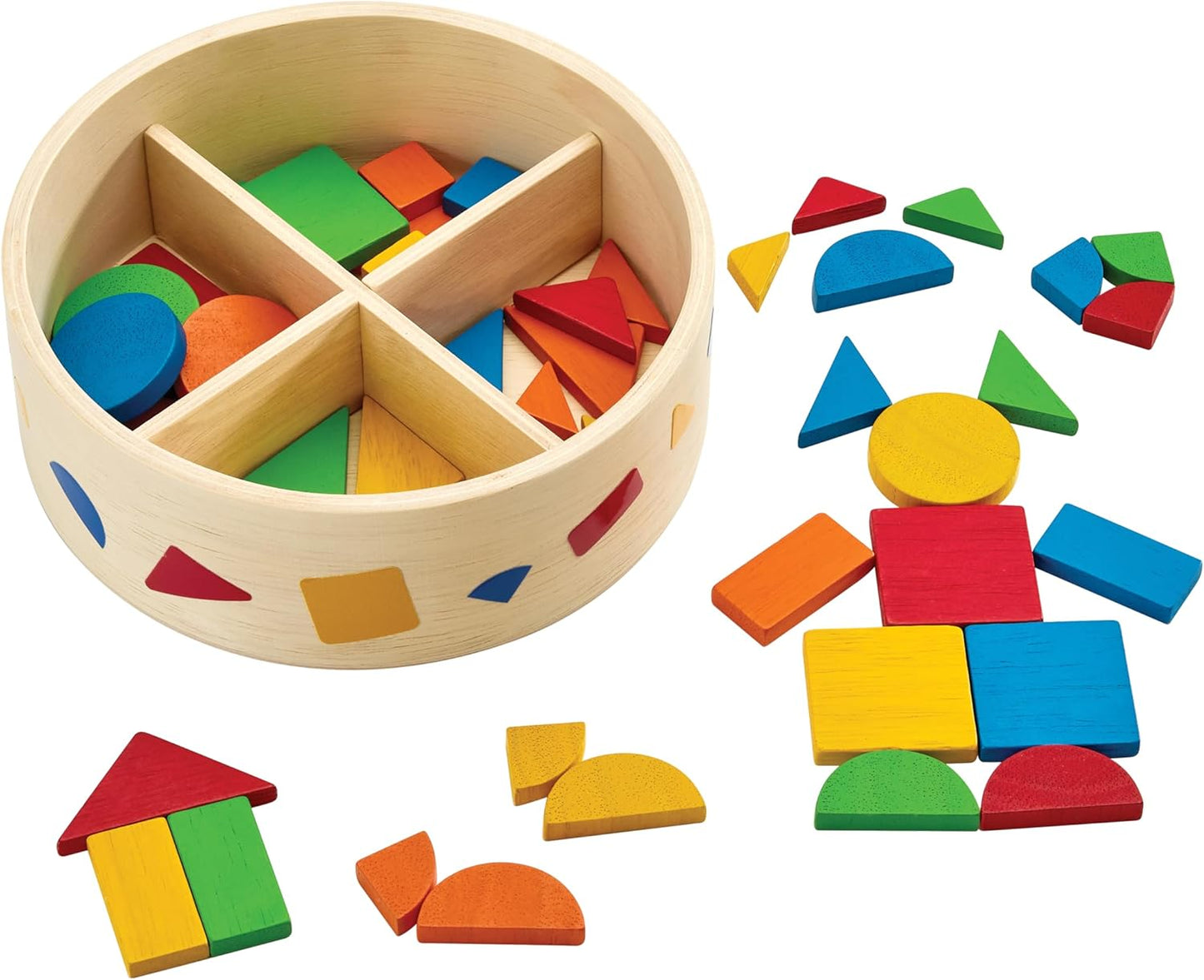 PlanToys® Montessori Wooden Learning Set for Toddlers | Threading Beads, Lacing Boards, Pattern Peg Board & Mosaic Activities | Fine Motor Skills, Shape Sorting & Problem Solving Play for Kids