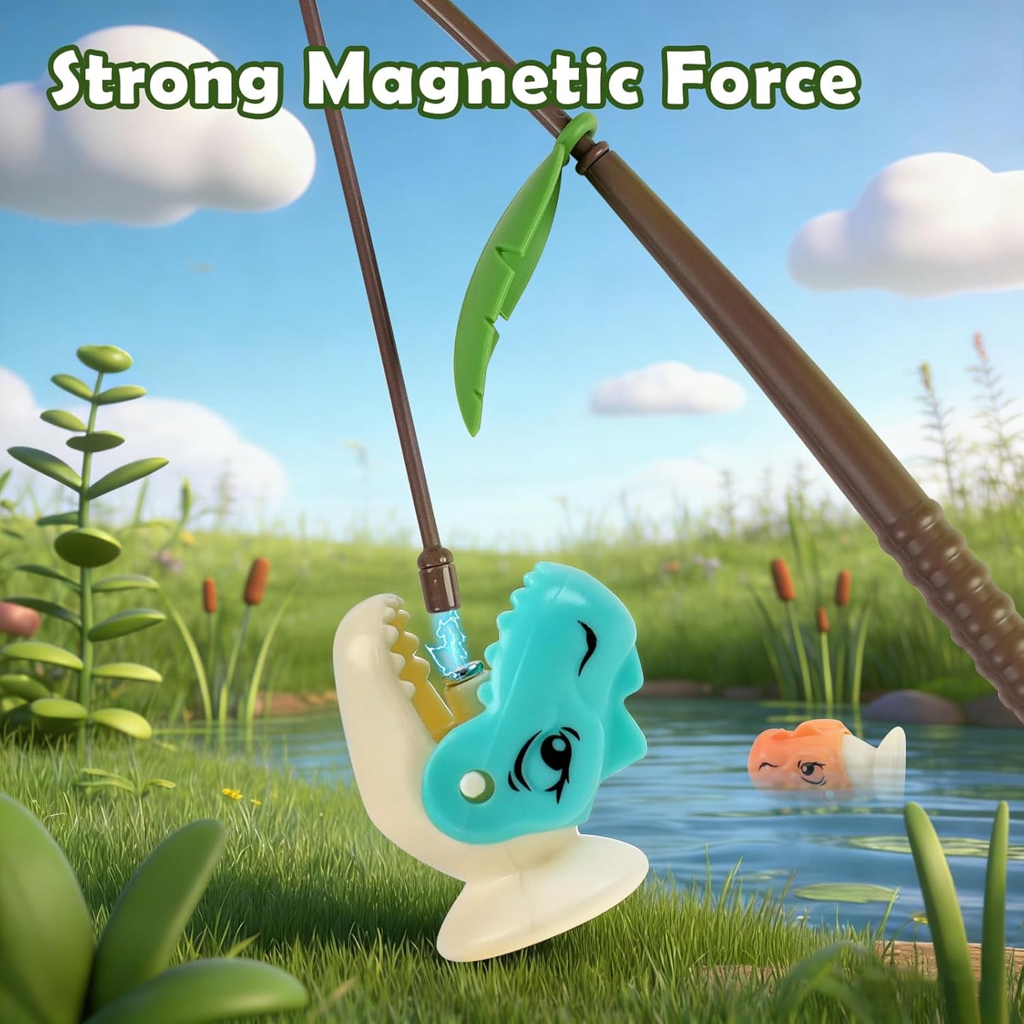 Magnetic Dinosaur Fishing Game for Kids, Best Birthday Gift for 3-5 5-7 Year Old Boys & Girls, 2-in-1 360° Rotation Fishing Toy with Balance Scale & Counting, Player Board Game for Toddlers