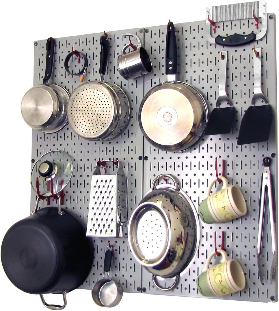 Wall Control Kitchen Pegboard Organizer Pots and Pans Storage Rack Organization Kit with Green Pegboard and White Accessories