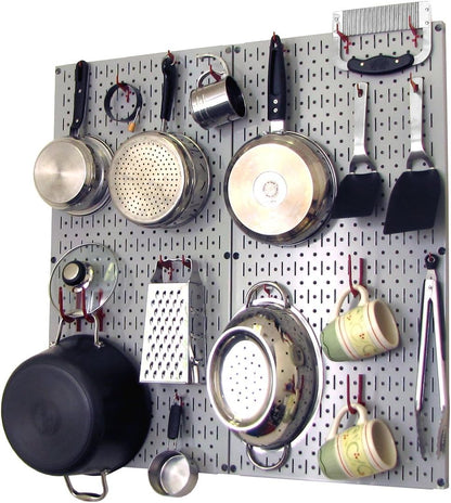 Wall Control Kitchen Pegboard Organizer Pots and Pans Storage Rack Organization Kit with Green Pegboard and White Accessories