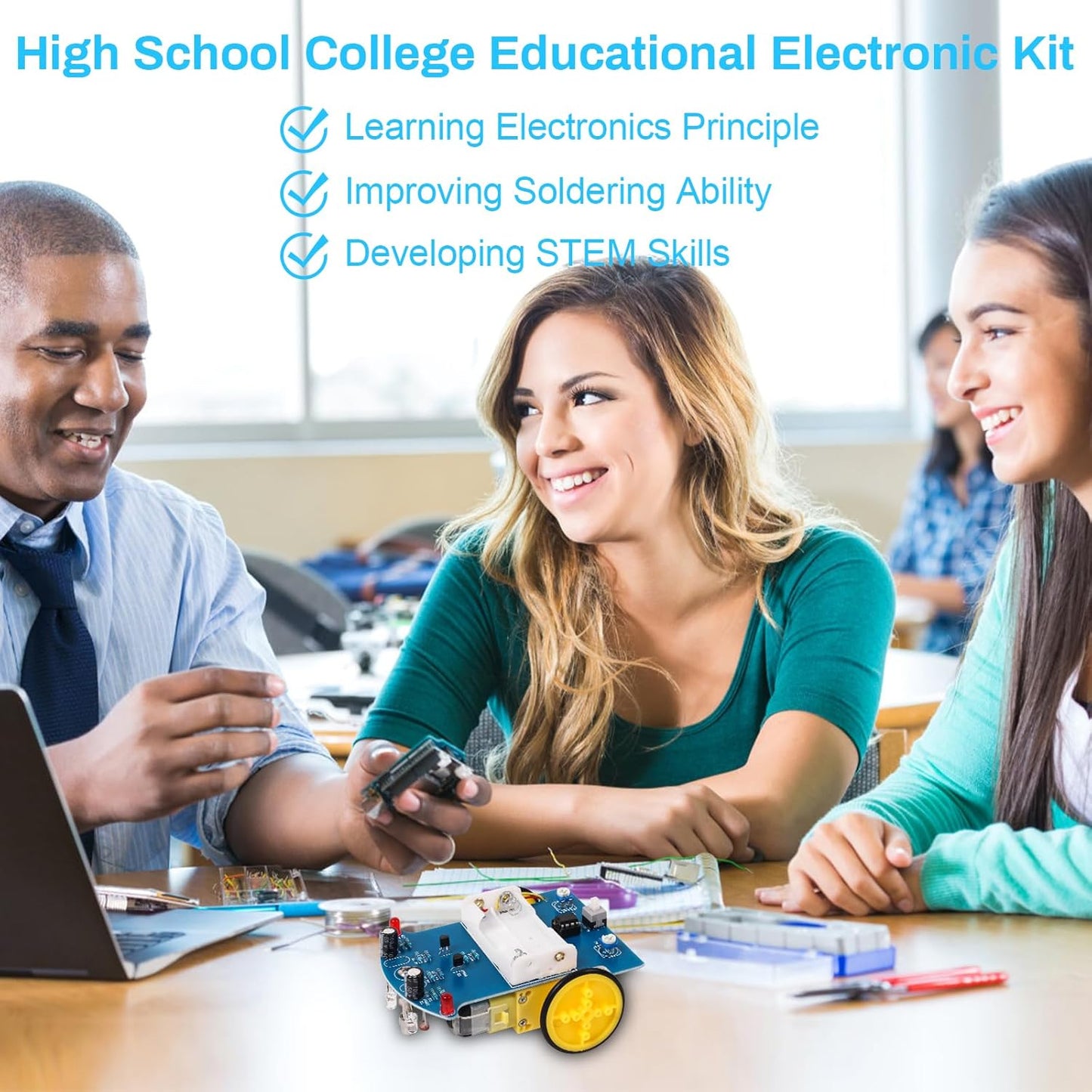MiOYOOW Line Following Robot Car Kit, Beginners Smart Car Soldering Practice Kit STEM Educational Electronics Soldering Projects for School and Home Learning