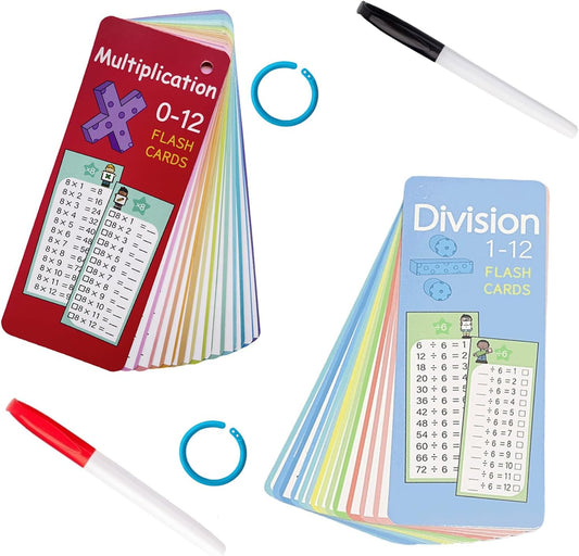 15 Math Multiplication Flashcards+15 Division Flashcards+2 Pens, Self Checking Classroom Home Learning Aid Tool, Primary School Teacher Teaching Aid Tool