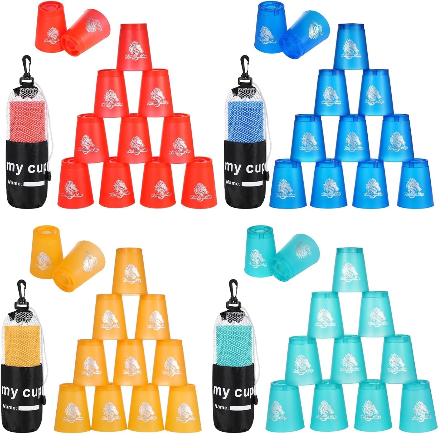 yeesport 48 Pcs Sport Stacking Cups, Sport Training Game for Challenge Competition, Plastic Stacking Cups, Classic Family Game for Kids and Adults, Red+Blue+Green+Black