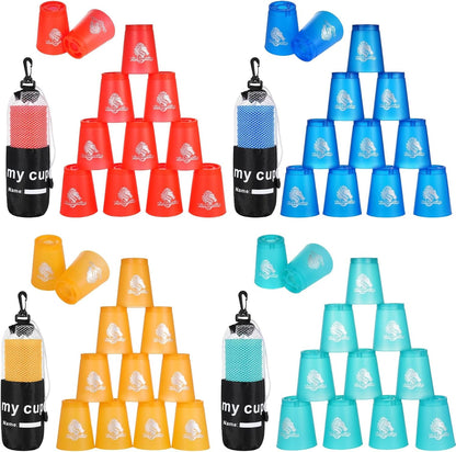 yeesport 48 Pcs Sport Stacking Cups, Sport Training Game for Challenge Competition, Plastic Stacking Cups, Classic Family Game for Kids and Adults, Red+Blue+Green+Black