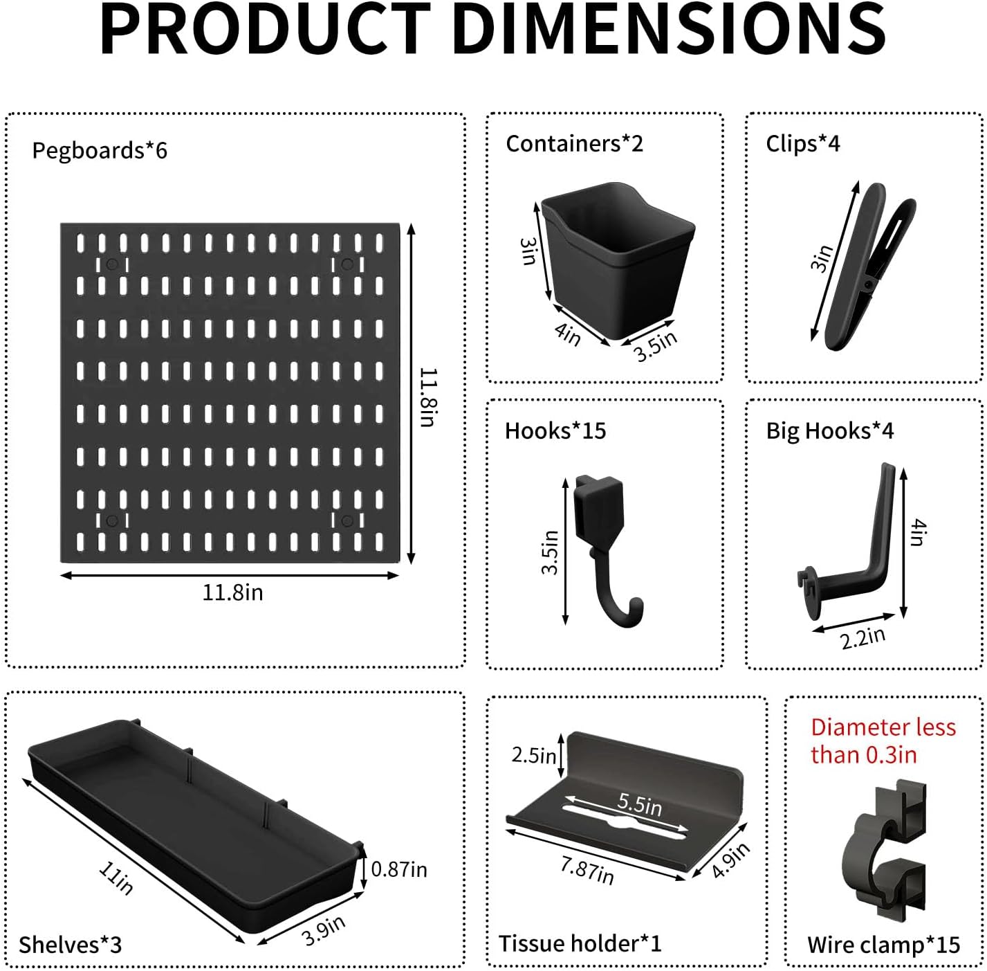 SHGJ&SOFT Peg Board Wall Organizer Panels, 22pcs - Includes 4 White Pegboards & Accessories, Plastic Pegboard for Home，Office, Craft Room, Gaming Setup, 24″×24″, Wall Mount Display Pegboard Panel Kits