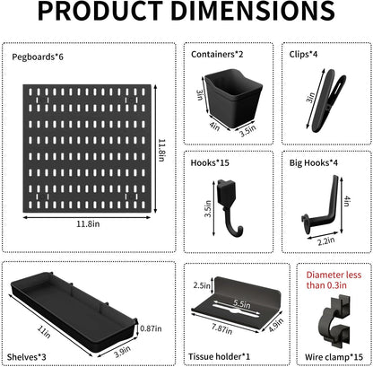 SHGJ&SOFT Peg Board Wall Organizer Panels, 22pcs - Includes 4 White Pegboards & Accessories, Plastic Pegboard for Home，Office, Craft Room, Gaming Setup, 24″×24″, Wall Mount Display Pegboard Panel Kits