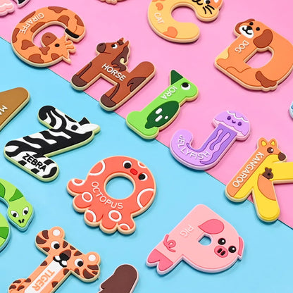 Soft Rubber Magnetic Letters with Thicker Full Back, Big Size Animal Alphabet Magnets for Fridge,Cute ABC Letter Fridge Magnets for Pre-School Learning Tools Birthday Present