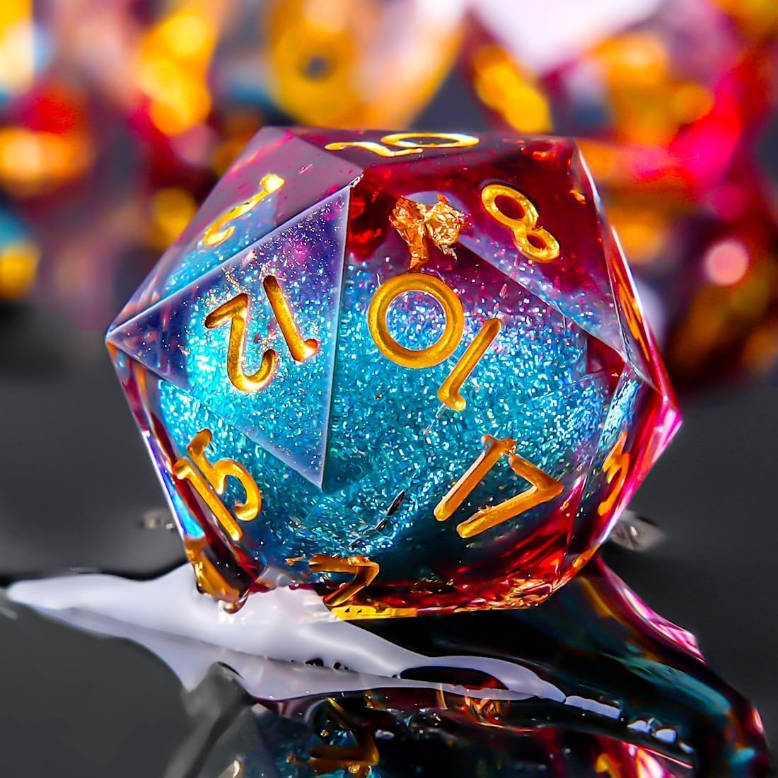 YEMEKO Beholder'S Eye D20 Dice Dragon Eye DND 22MM Single with Resin Sharp Edge 20 Sided D&D Handmade Polyhedral for Dungeons and Dragons, RPG, Roleplaying Games MTG Table Games(Blue Gold)
