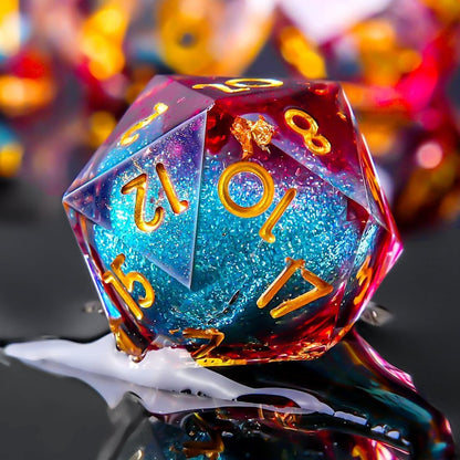 YEMEKO Beholder'S Eye D20 Dice Dragon Eye DND 22MM Single with Resin Sharp Edge 20 Sided D&D Handmade Polyhedral for Dungeons and Dragons, RPG, Roleplaying Games MTG Table Games(Blue Gold)