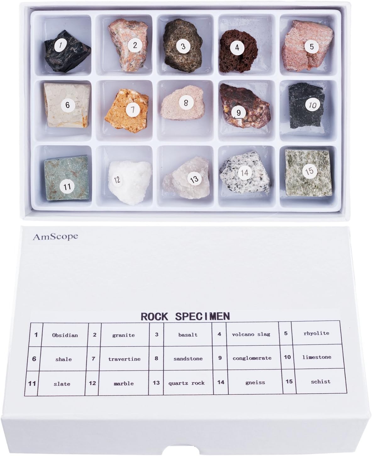 AmScope RK-15 15 pc Rock Specimen Kit for Stereo Microscopes