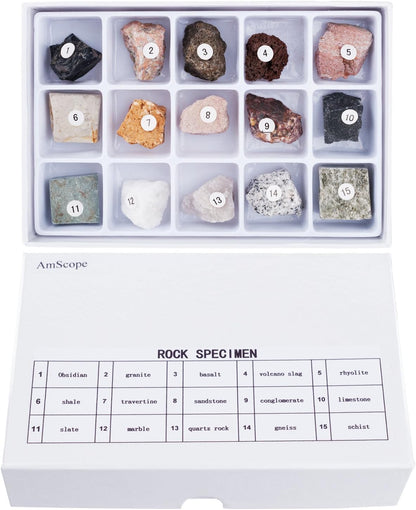 AmScope RK-15 15 pc Rock Specimen Kit for Stereo Microscopes