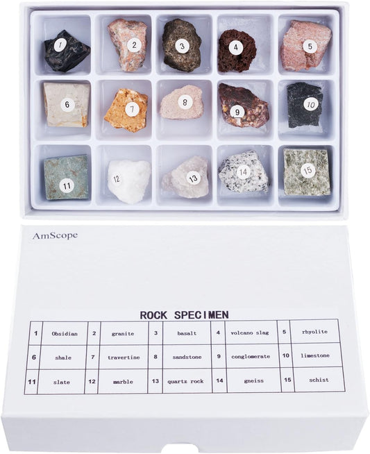 AmScope RK-15 15 pc Rock Specimen Kit for Stereo Microscopes