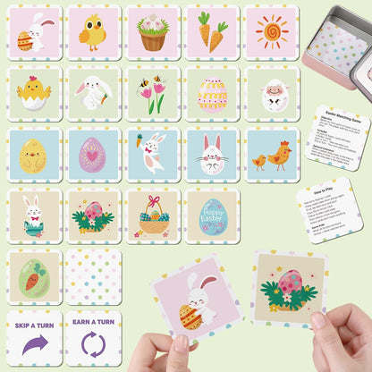 Tinlade 46 Pcs Easter Memory Matching Game with Metal Tin Religious Bunny Egg Card Concentration Memory Games Card for Easter Basket Stuffers Party Family Games Spring Carnival Prizes