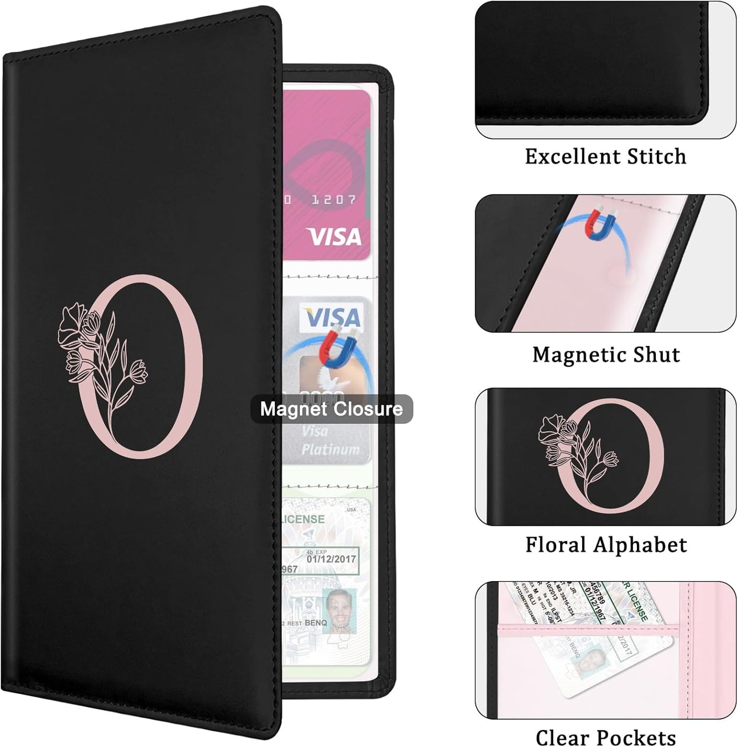 Letter Car Registration and Insurance Holder, with Magnetic Closure for License, Cards and Documents,Vehicle Glove Box Car Organizer, Interior Car Accessories for Women Men (I)