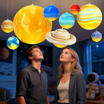 Inflatable Solar System Planets with Lights, 2026 Upgraded Inflatable Solar System 9 Giant Hanging Planets Astronomy Gifts for Ages 5-7, 6-8, 8-12 Outer Space Themed Room Party Decoration