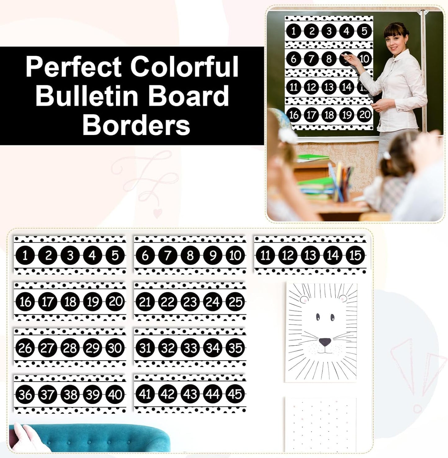 Number Line for Classroom Wall (-20 to +120) Boho Heart Shape Number Bulletin Board for Students Math Learning Boho Bulletin Border Decor Numbers Boarder Strips for Home School