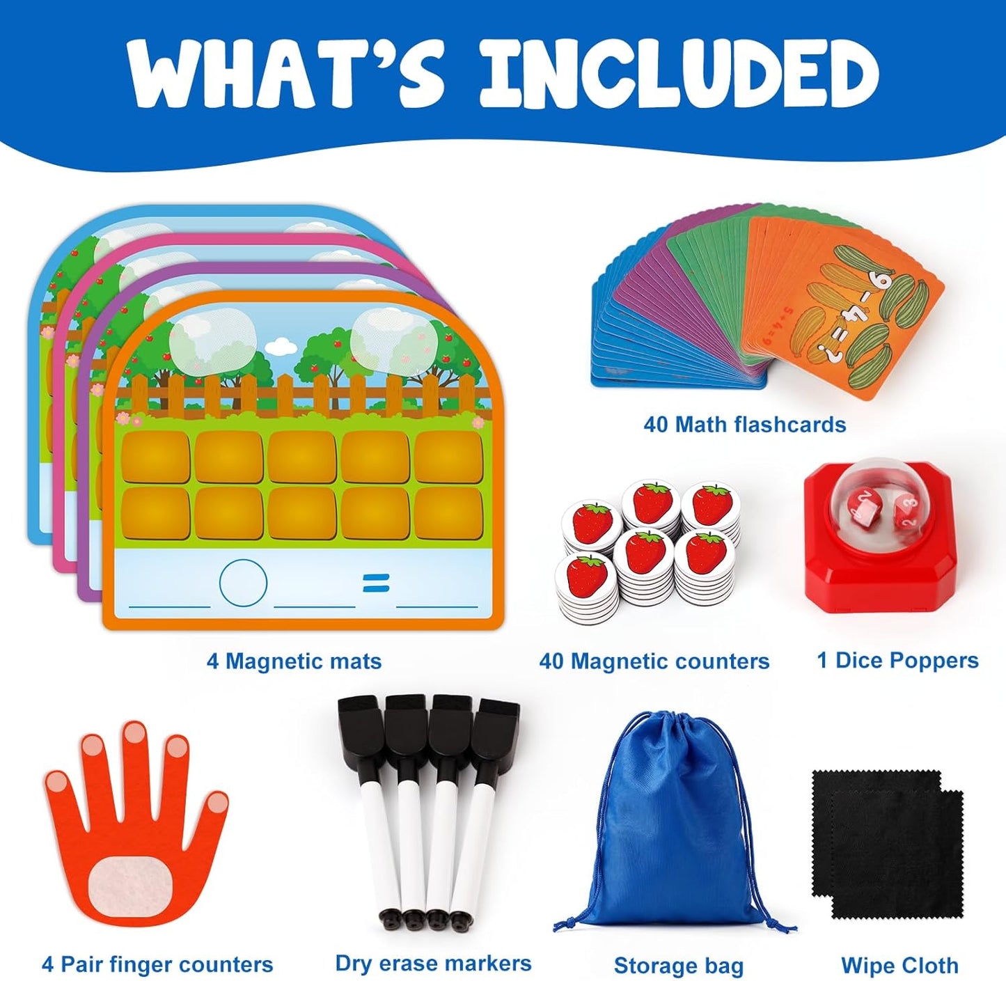 Torlam Magnetic Ten-Frame Set,Finger Number Counters for Kids Math Manipulatives,Counting Blocks for Math Games Addition Subtraction Practice,1st 2nd 3rd Grade Kindergarten Number Blocks Learning Toy