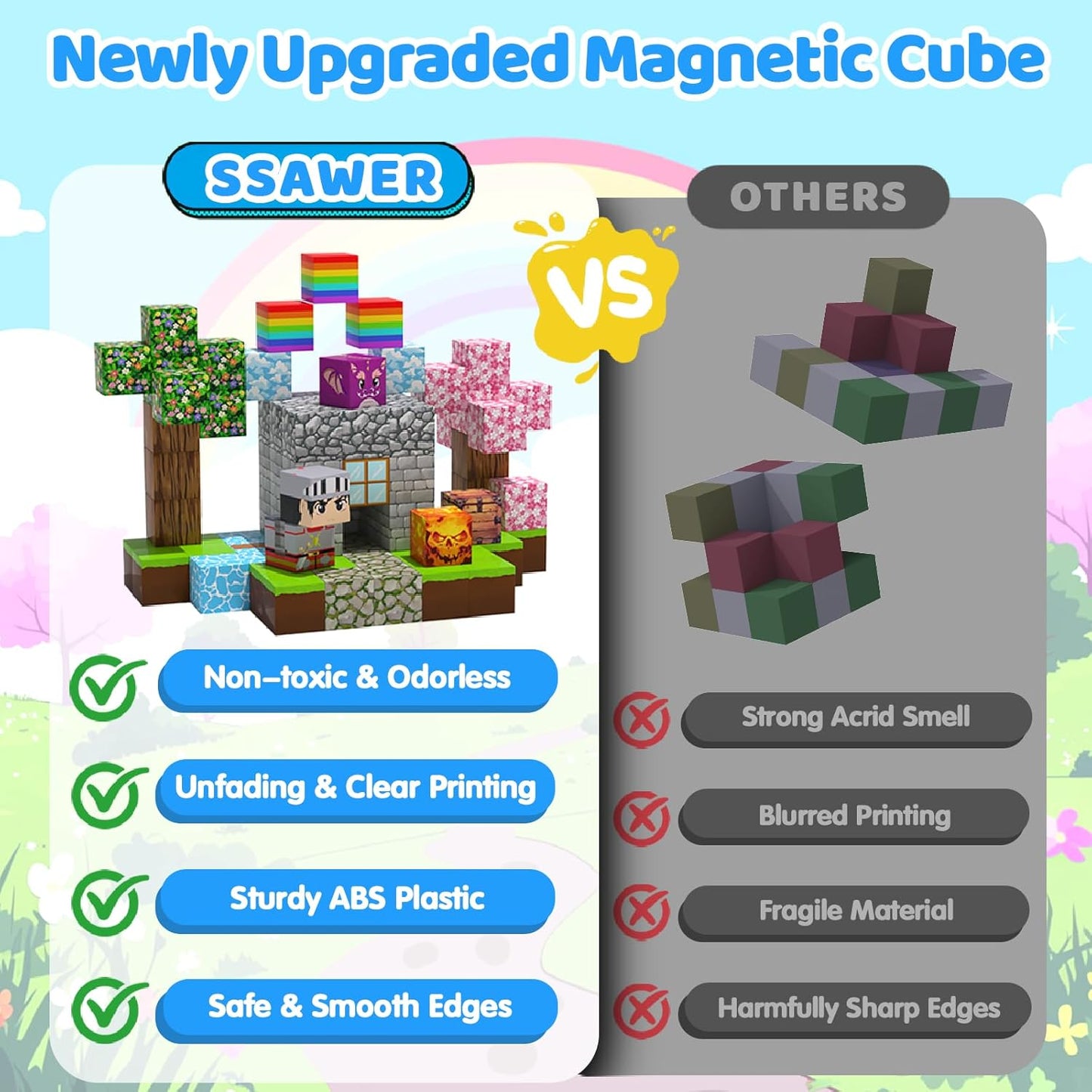 Magnetic Blocks Toys for Kids, 100 PCS Building Blocks Cubes, Stacking Magnetic Tiles Toys for Kids Toddlers Boys Girls Ages 3 4 5 6 7 8-12 Birthday Gifts Party Supplies (Underworld)