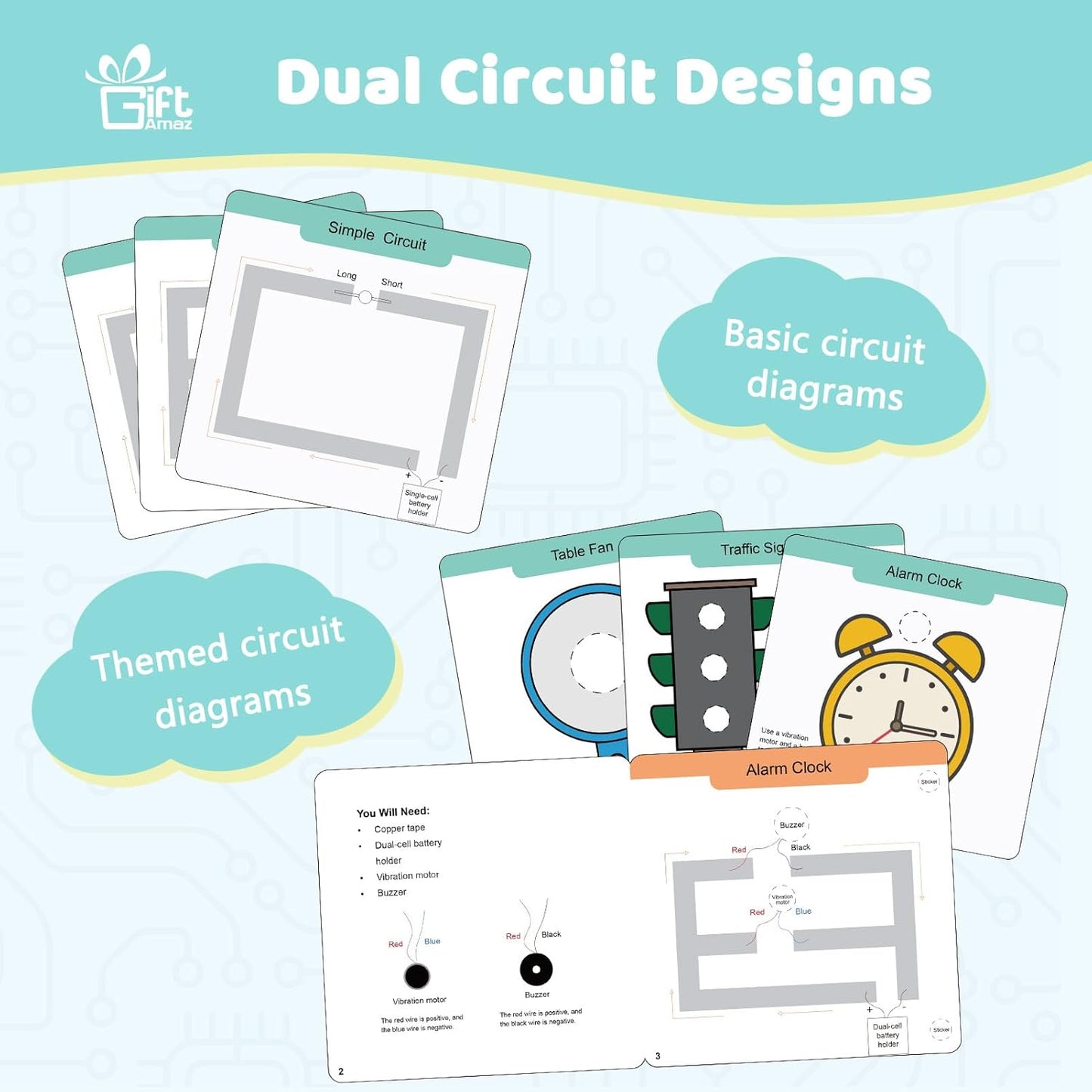 GiftAmaz Paper Circuits Kit for Kids, STEM Electric Circuit Kit, Child-Friendly Paper Circuit Board, Led Light Diodes, Copper Foil Tape, Educational STEM Toys Science Experiments Kit for Kids 8-12