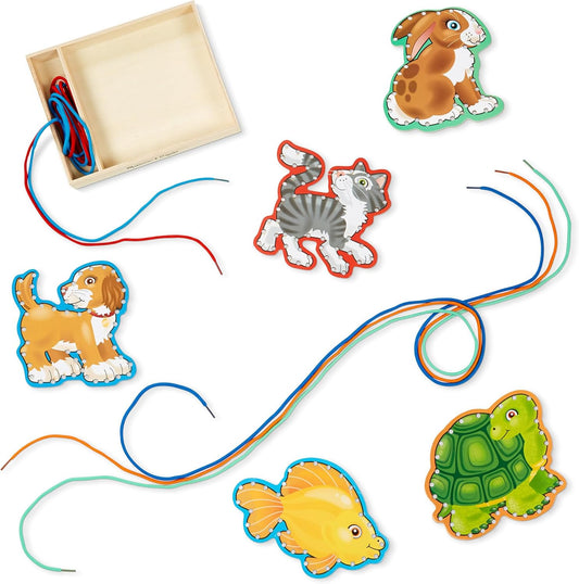 Melissa & Doug Wooden Panels & Laces - Pets | Developmental Toy | Lacing Activities | 3+ | Gift for Boy or Girl