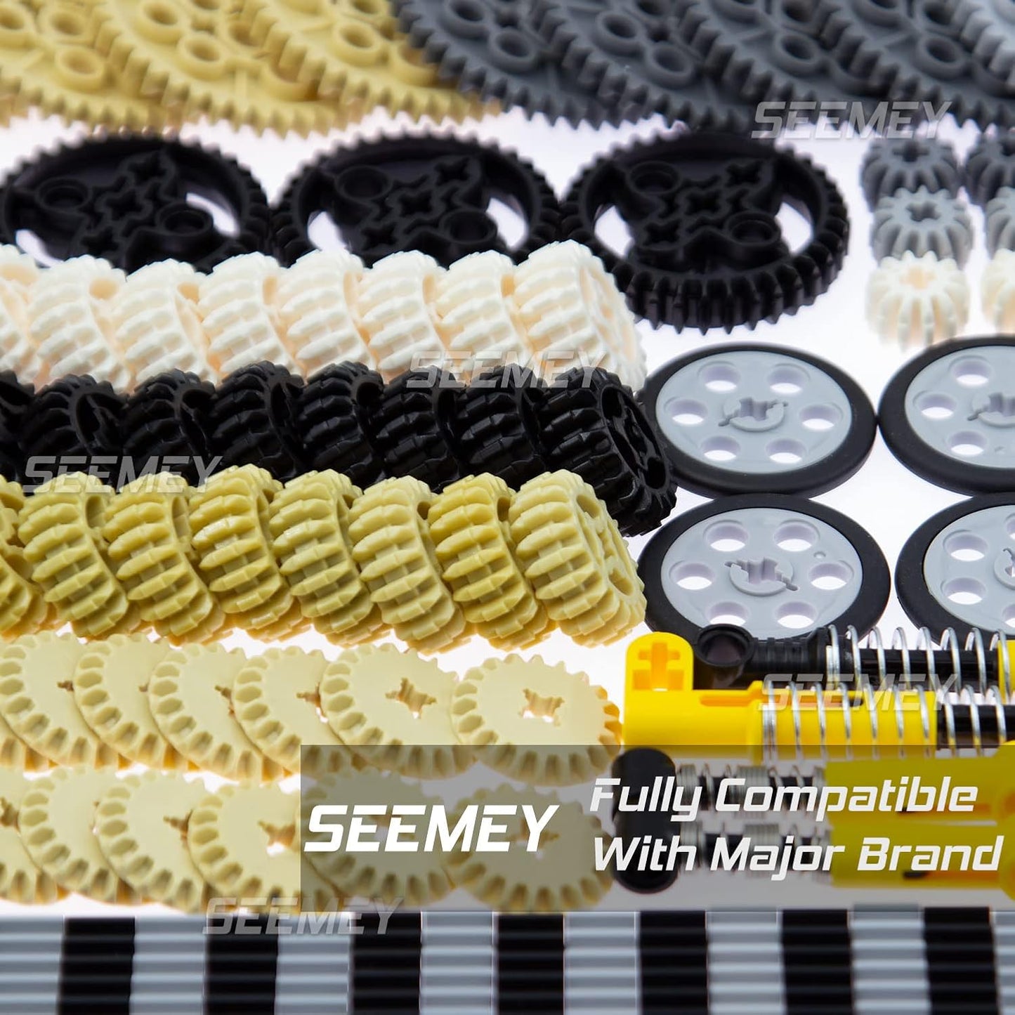SEEMEY 855Pcs MOC Spare STEM Parts, Cars Gears Axles Wheels Connectors Building Block Accessories Pieces Sets, Chain Link Pins Connector Joints Bricks, Shock Absorber