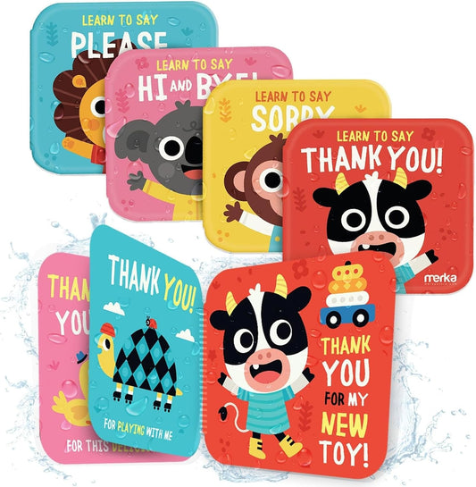 merka Baby Bath Books for Toddlers, 4 Pack Waterproof Bathtime Books, Bath Toys Floatable in Bathtub, Learn Take Turns, Clean Up, Listen, Quiet