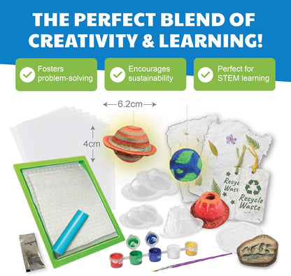Earth Day Green Science - Paper Making Kit - Recycle and Create Your Own - Paper Making Screen - Green DIY Craft Stem Toys Kit for Kids - Includes Molds, Paints, and Glow-in-the-Dark Features
