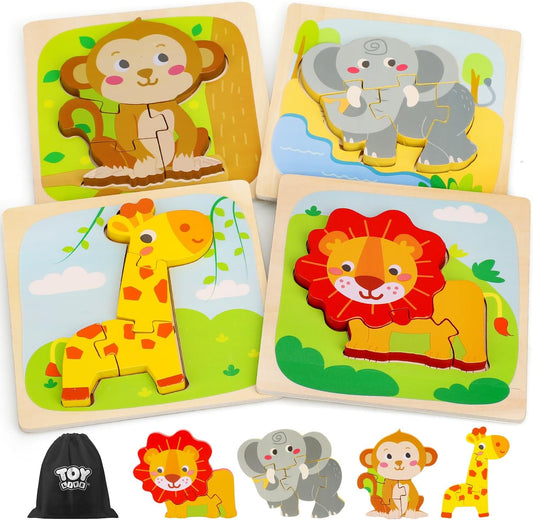 TOY Life Wooden Puzzles for Toddlers 2-4, Montessori Toys for 1 2 3 Year Old Boys Girls, Animals Puzzles Educational Learning Toys 2 Year Old, Toddler Birthday Gifts Toy for Baby Girl Boy 6M+