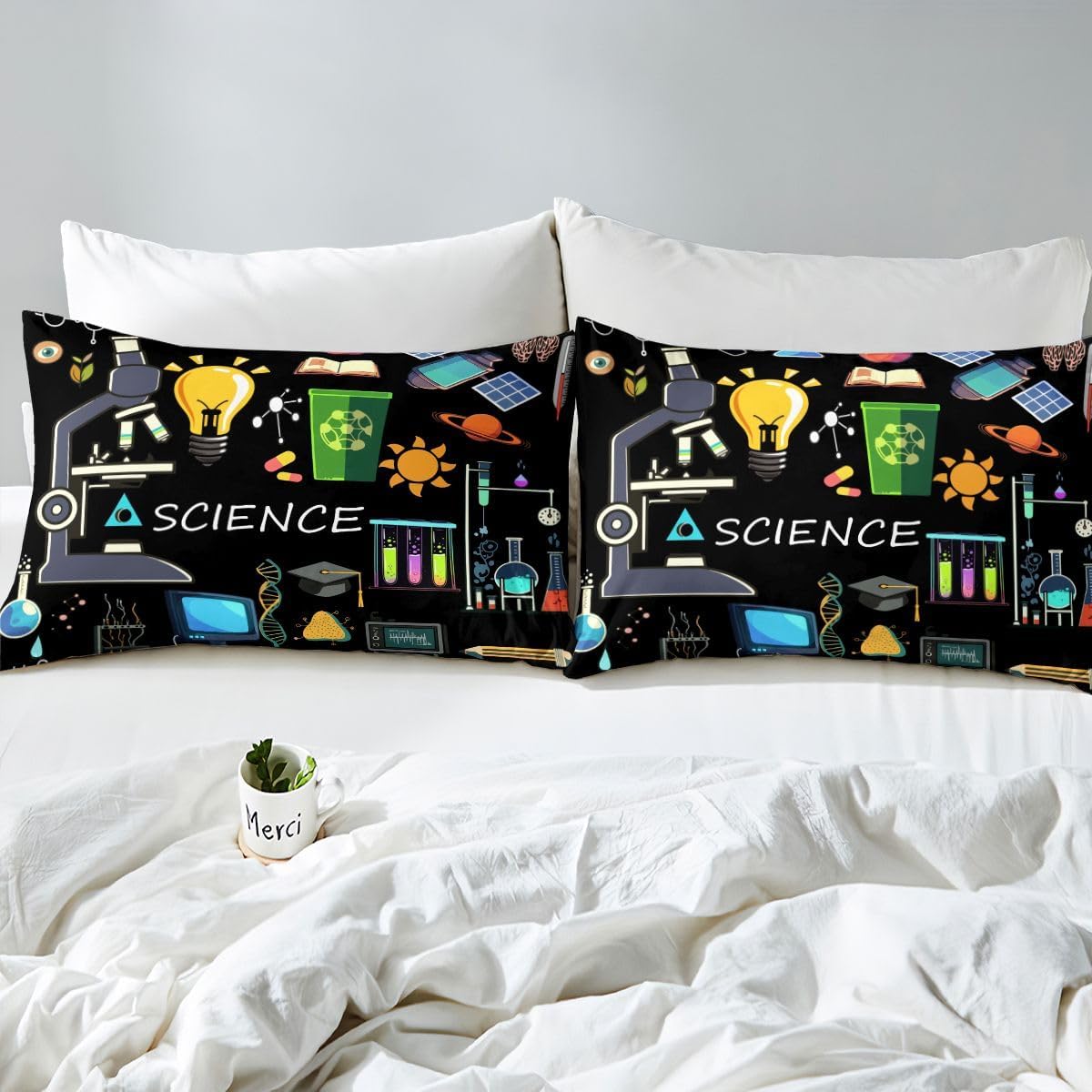 Erosebridal Science Theme Bedding Set Queen Size for Boys Girls Chemistry Periodic Table Print Duvet Cover Chemical Subject Theme Comforter Cover Teens Kids Math Science Atyle Bedspread Cover 3 Pcs