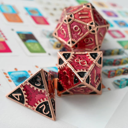 UDIXI Steampunk Metal Dice Set, 7 Die Polyhedral DND Dice Set for D&D Role Playing Game and Math Teaching (Ancient Copper)