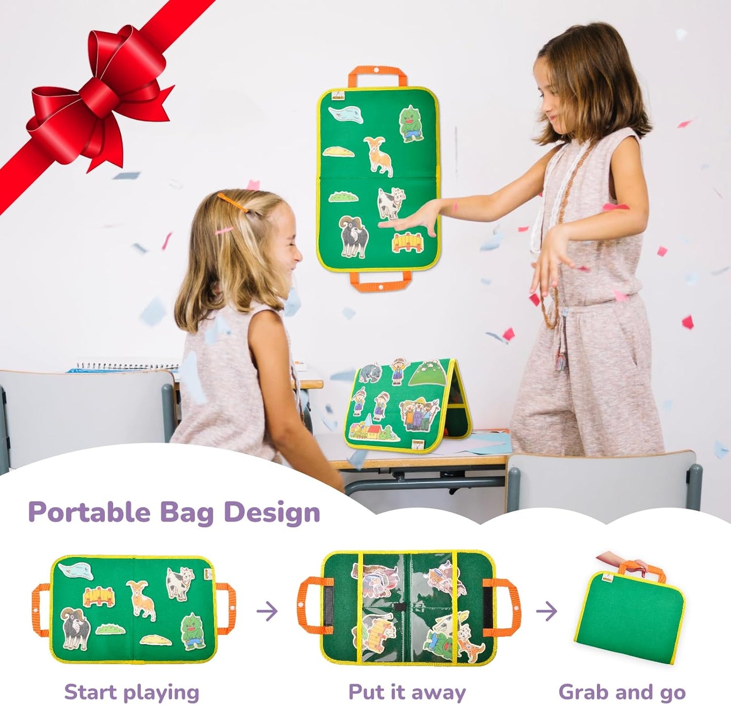 CHEFAN Felt/Flannel Board Story Set of 4, PRECUT Felt Pieces for Preschool Toddlers Circle Time,We are Going On A Bear Hunt, Mary Had A Little Lamb, Little Bo-Peep, Little Boy Blue