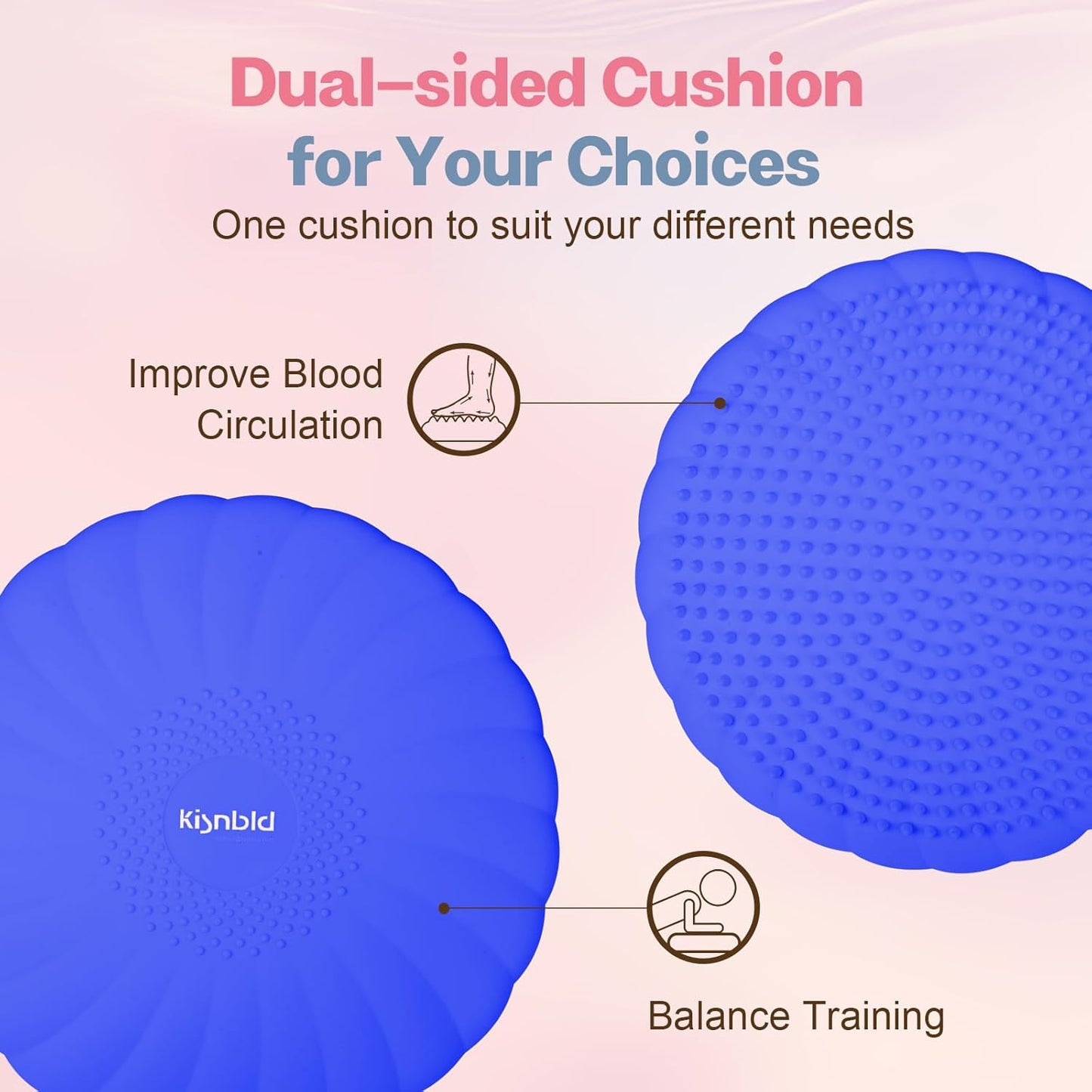 kisnbld Wobble Cushion, Extra Thick Wiggle Seat for Sensory Kids, Non-slip Balance Disc with Inflation Pump for Adults Core Strength, Posture Improvement & Physical Therapy (13.5in/34cm)