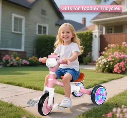 Tricycle for Toddlers 1-3 Year Olds, 5 in 1 Toddler Balance Bike 2-4 Years Old Boys Girls, Push Trike Toys with Adjustable Handle, Birthday Gifts for 2 3 4 5 Year Old Kids Bike (Blue)