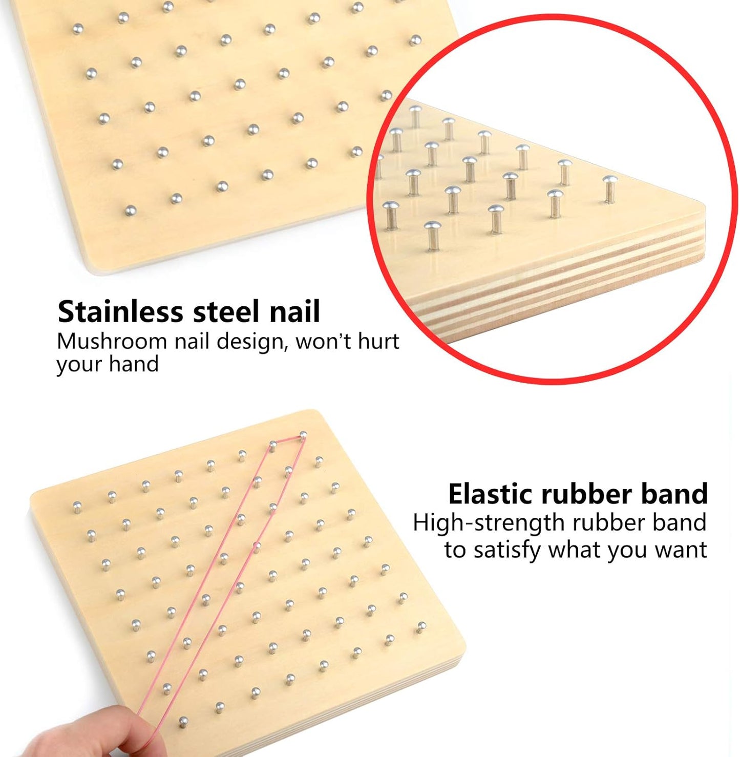Thoth Montessori Wooden Geoboard Mathematical Manipulative Material Array Block Geo board with 36Pcs Pattern Cards and Rubber Bands Matrix 8x8 for Kids Graphical Educational Toys Early Development Toy