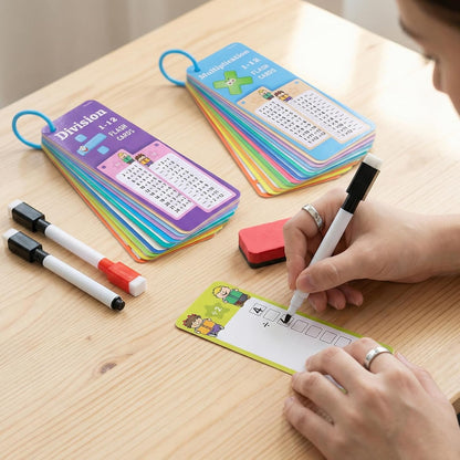 30 Pcs Addition and Subtraction Flash Cards, Math Flash Cards for 1st to 3rd Grades, Math Games Times Table Flashcards with 4 Dry Erase Pens 2 Rings for Learning