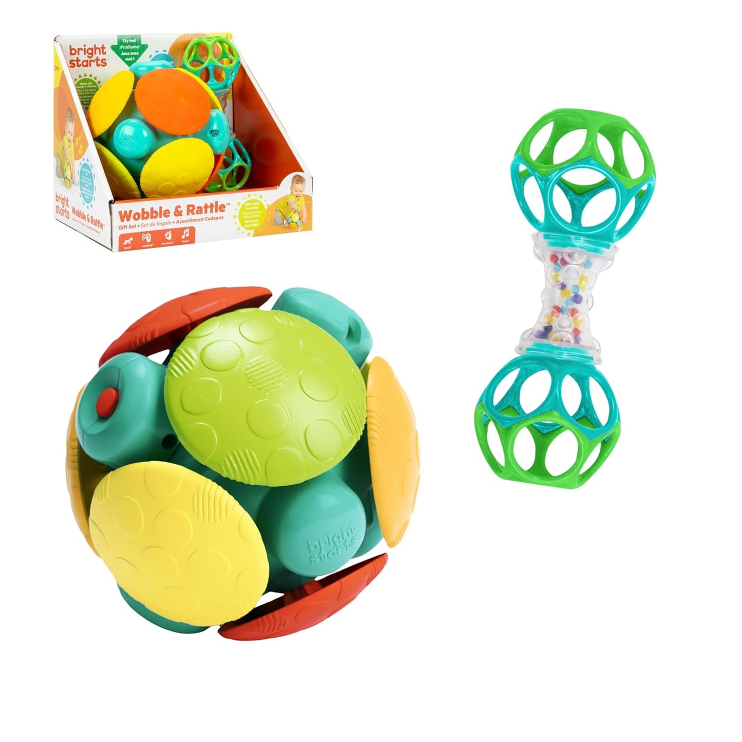 Bright Starts Soothers & Shakers 7pc Gift Set - BPA-Free Baby Rattles, Teethers and Stroller Toys, Unisex, Newborn+